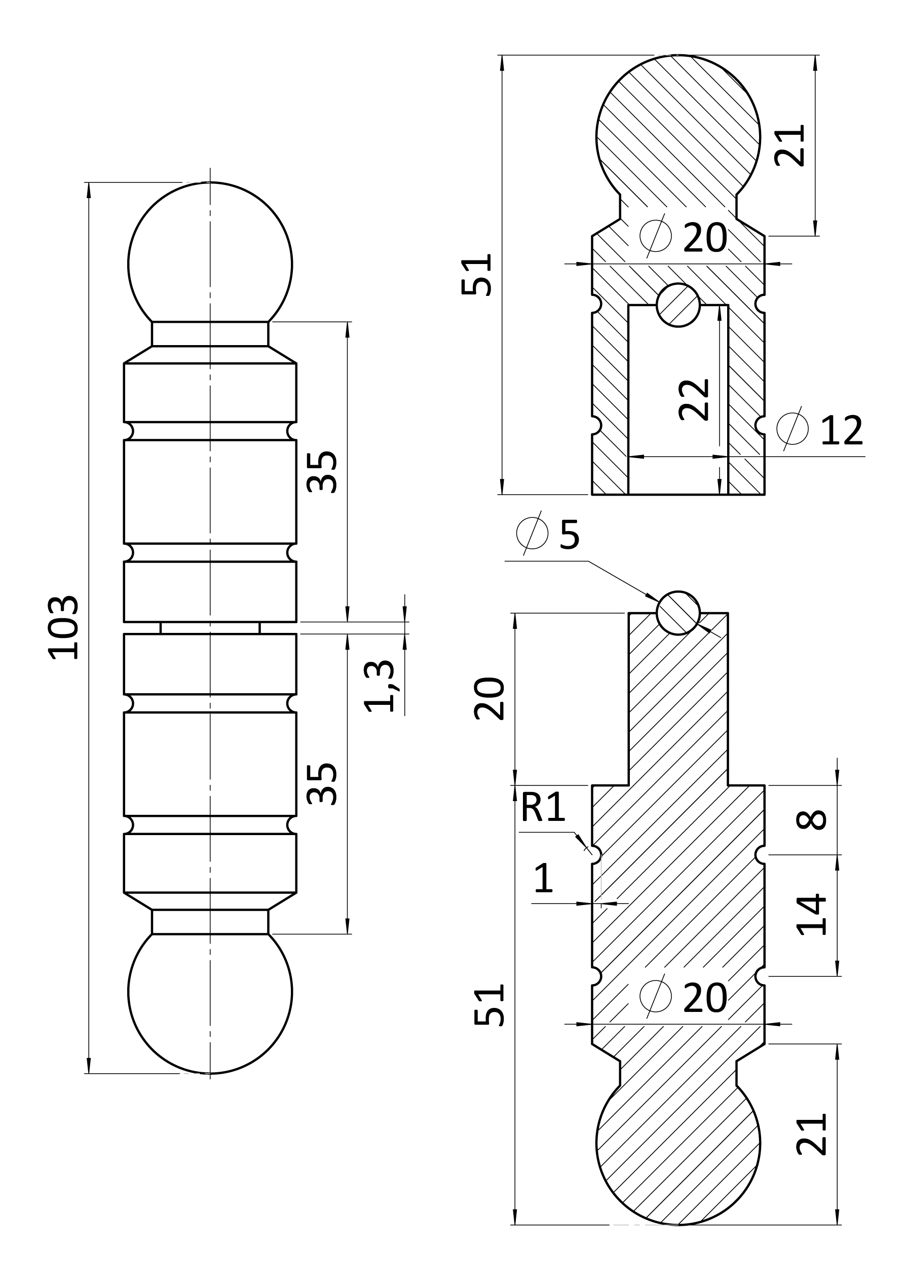Záves ozdobný ø 20 x 100 mm s guličkou
