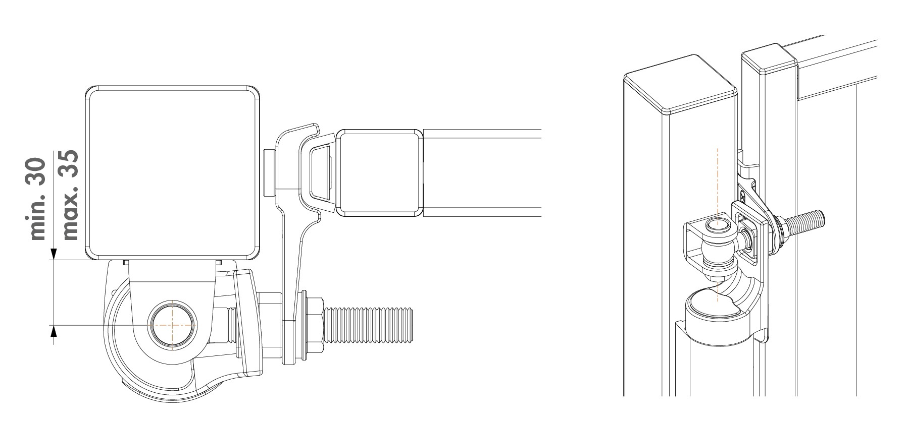 Hydraulický zatvárač 180°, montáž na pánty, M16 a M20 Locinox farba 9005