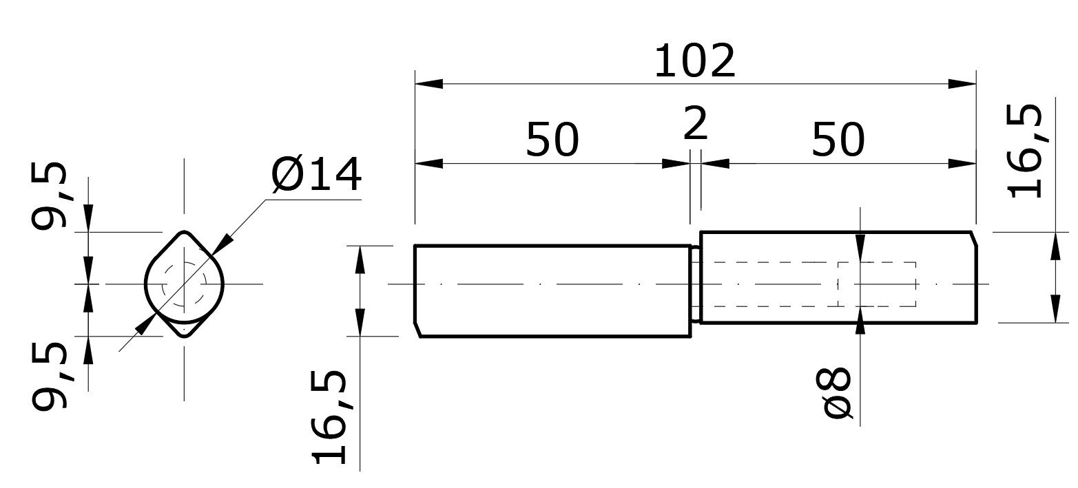 Pánt dvojdielny 102 x 14 mm, pozinkovaný tŕň