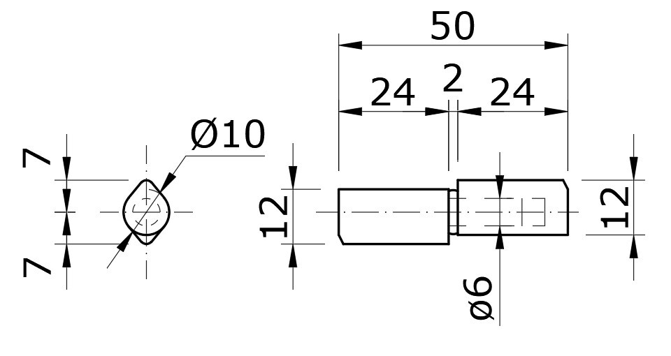 Pánt dvojdielny 50 x 10 mm, pozinkovaný tŕň