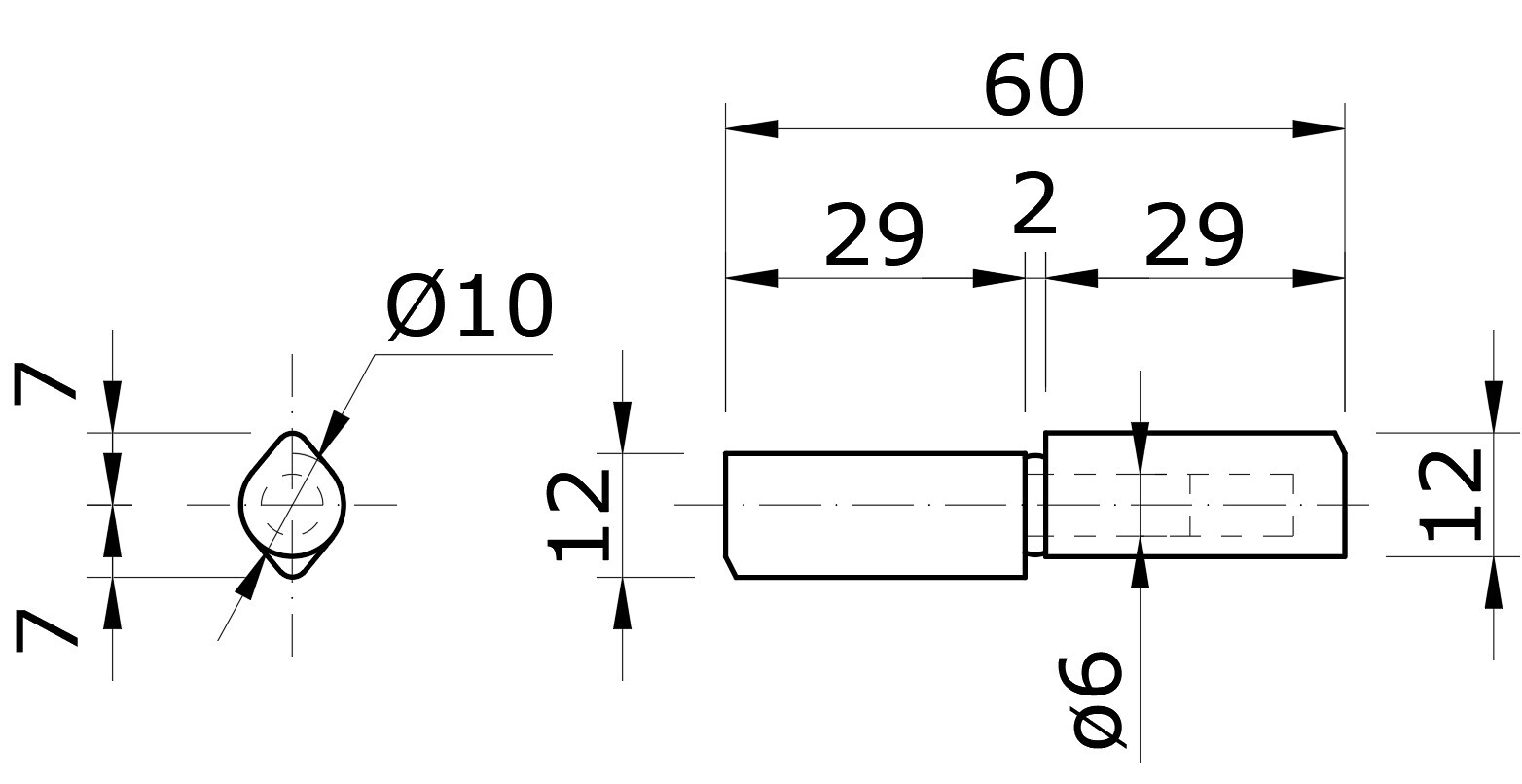 Pánt dvojdielny 60 x 10 mm, pozinkovaný tŕň