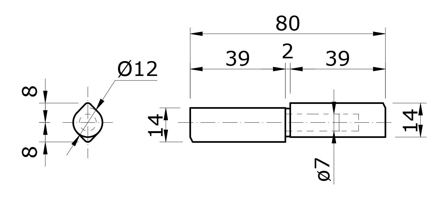 Pánt dvojdielny 80 x 12 mm, pozinkovaný tŕň
