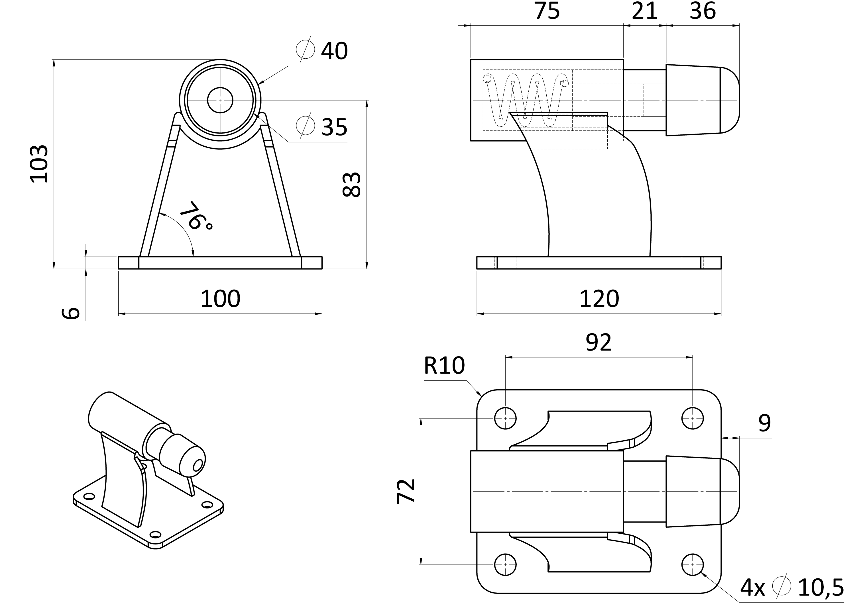 Koncový doraz pre posuvnú bránu, s tlmiacou pružinou, pozink