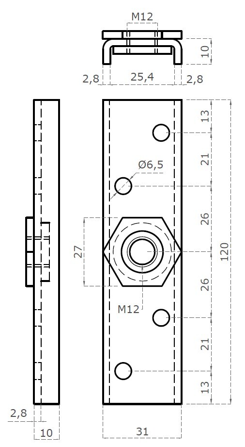 Lišta pre uchytenie vozíka C750M, C752M, lisovaná matica