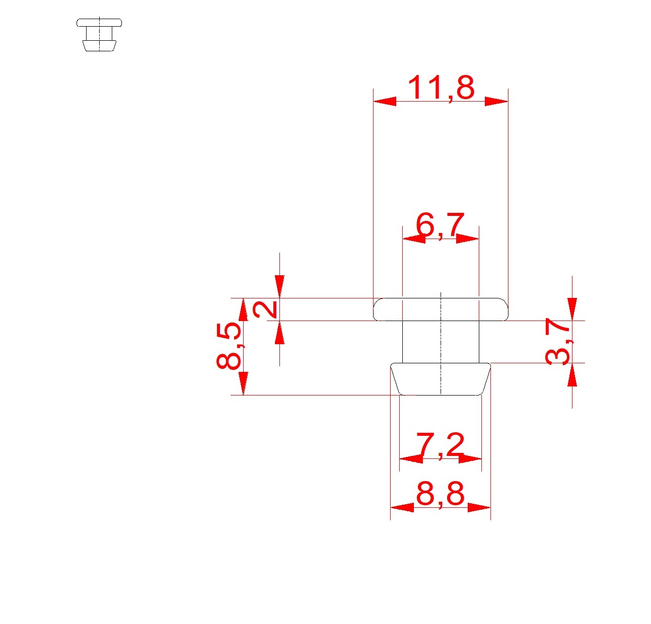 Doraz gumený ø 11 x 9 mm, pre dieru ø 6 mm