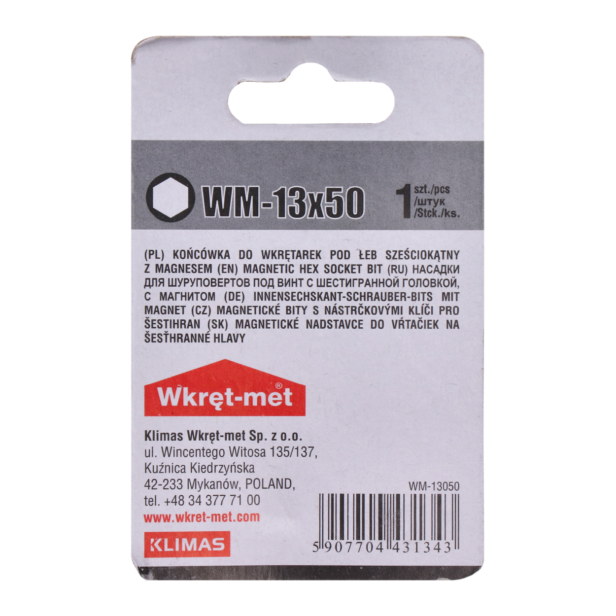 1 dielny blister s bitom SW 13, L = 50 mm