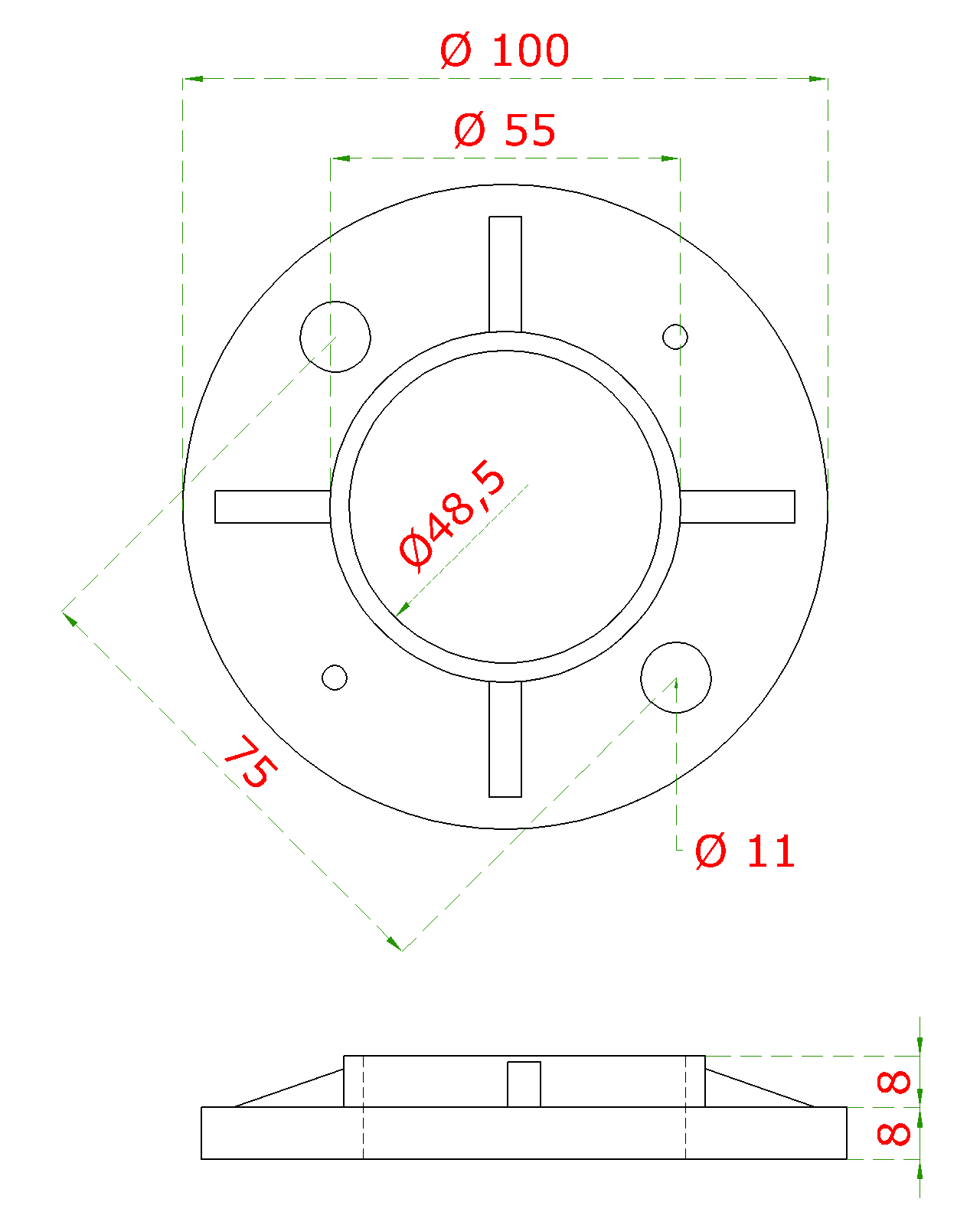 Príruba ø 100 mm na trubku ø 48,3 mm, AISI 304