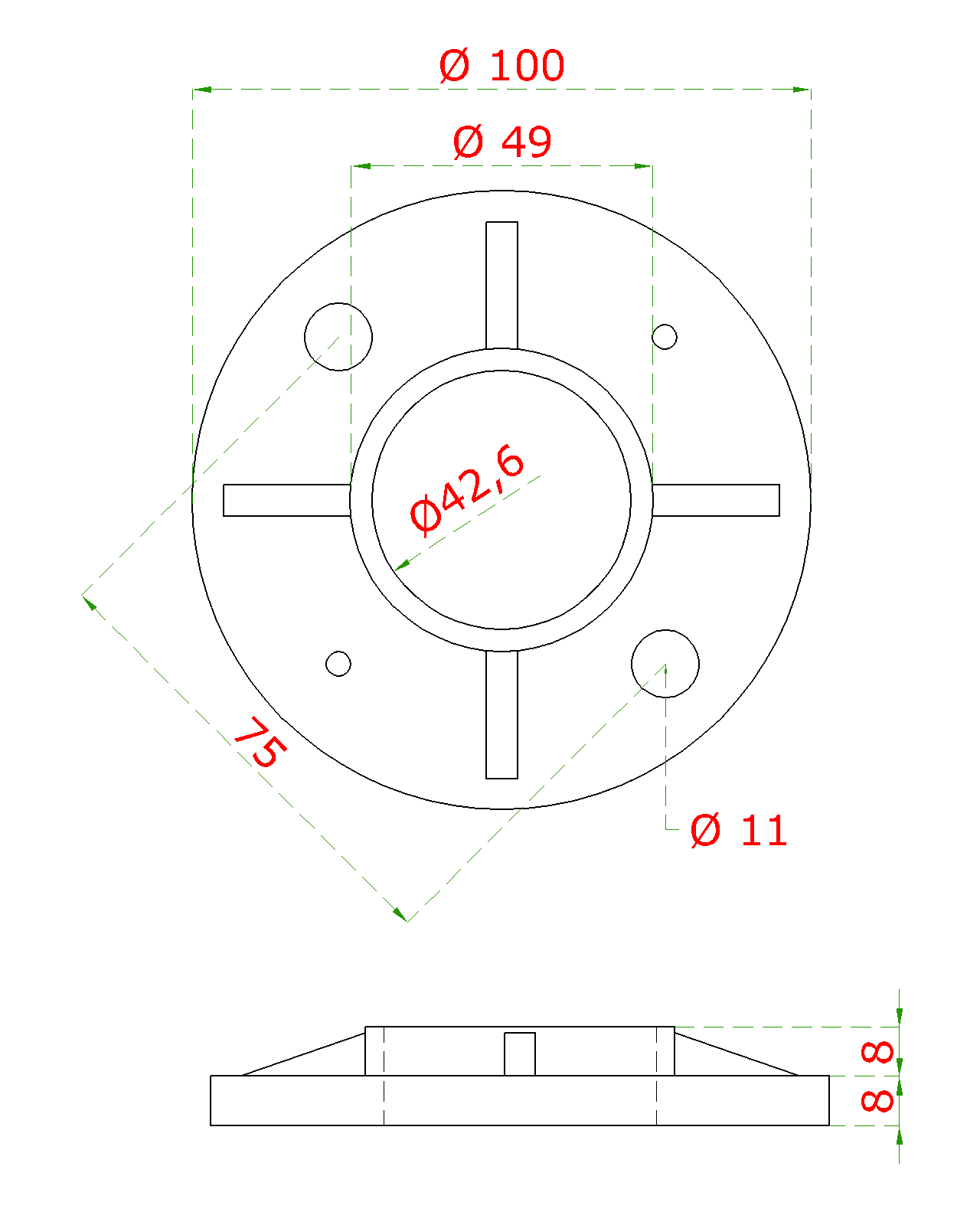 Príruba ø 100 mm na trubku ø 42,4 mm, AISI 316