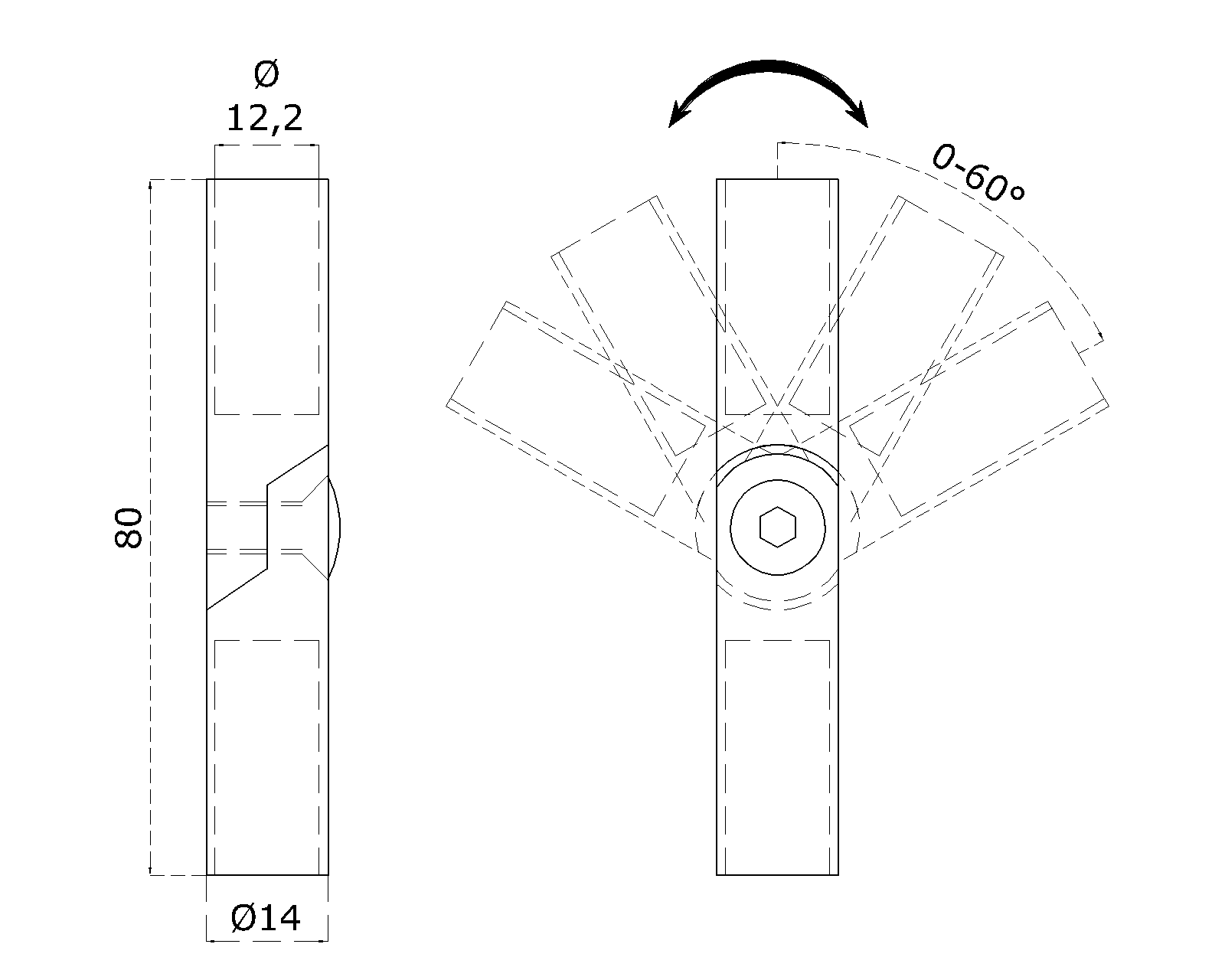 DOPREDAJ spoj s kĺbom ø 12 mm (0-60°), leštená AISI 304