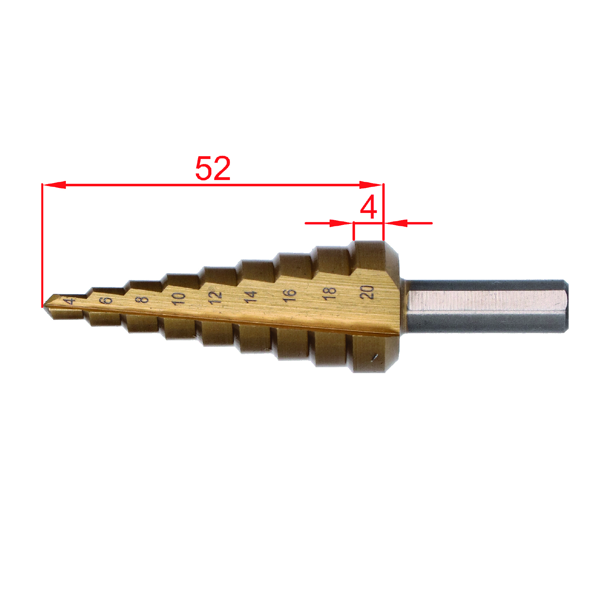 Stupňovitý kužeľový vrták HSS M35 TiN 4-20 mm