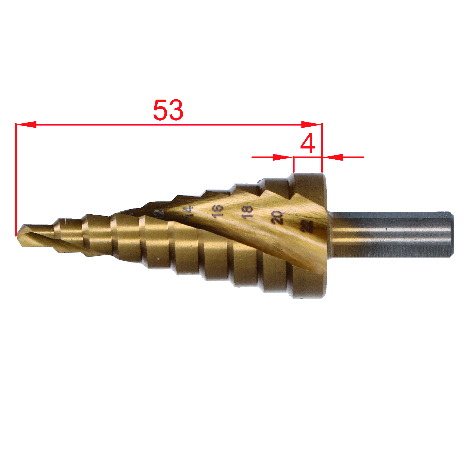 Stupňovitý kužeľový vrták HSS M35 TiN 4-22 mm