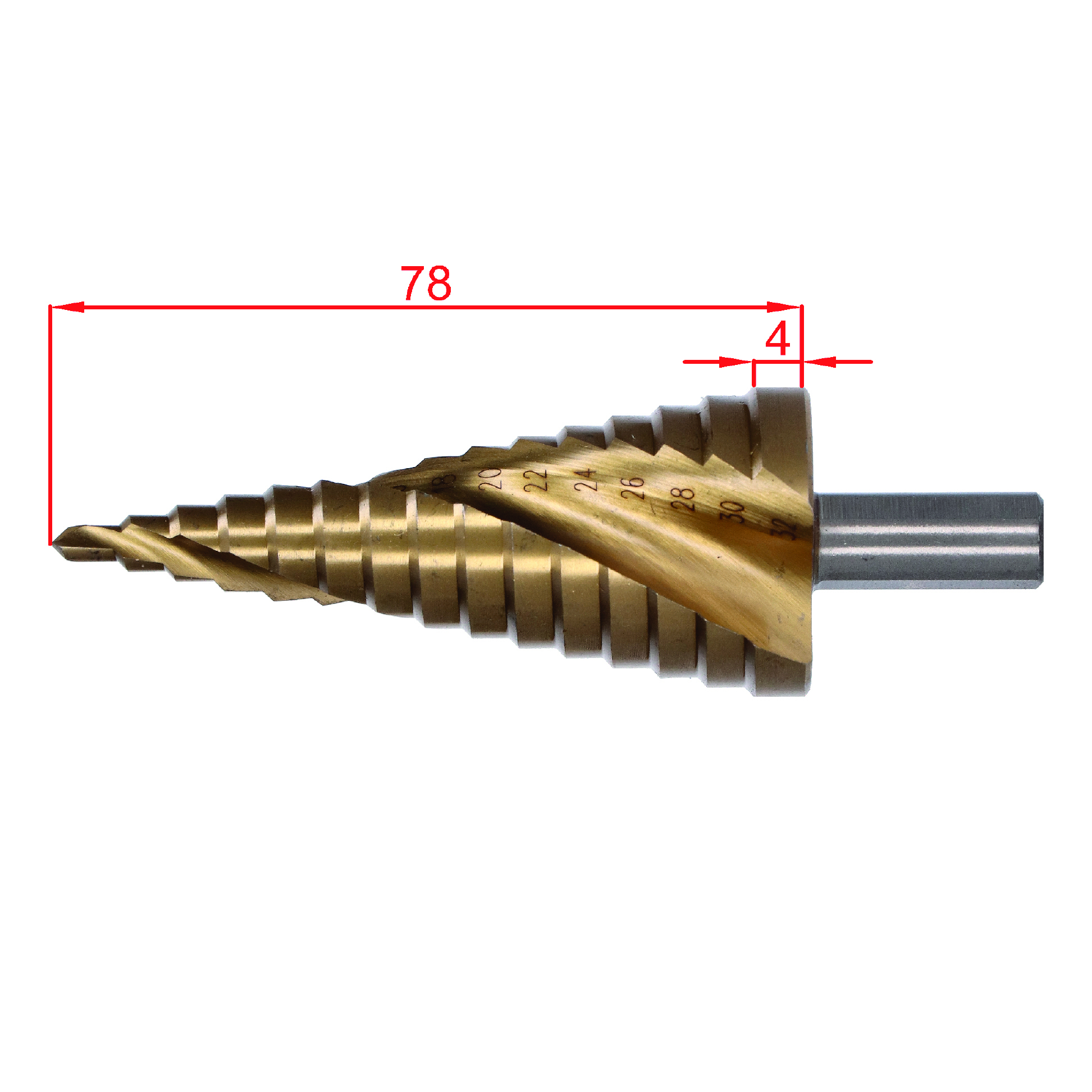 Stupňovitý kužeľový vrták HSS M35 TiN 4-32 mm