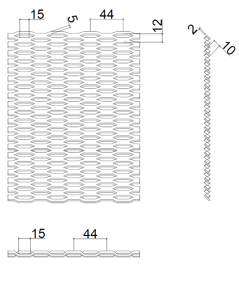 Ťahokov Fe, 2000 x 1000 x 1,5 mm, oko 44 x 12 mm