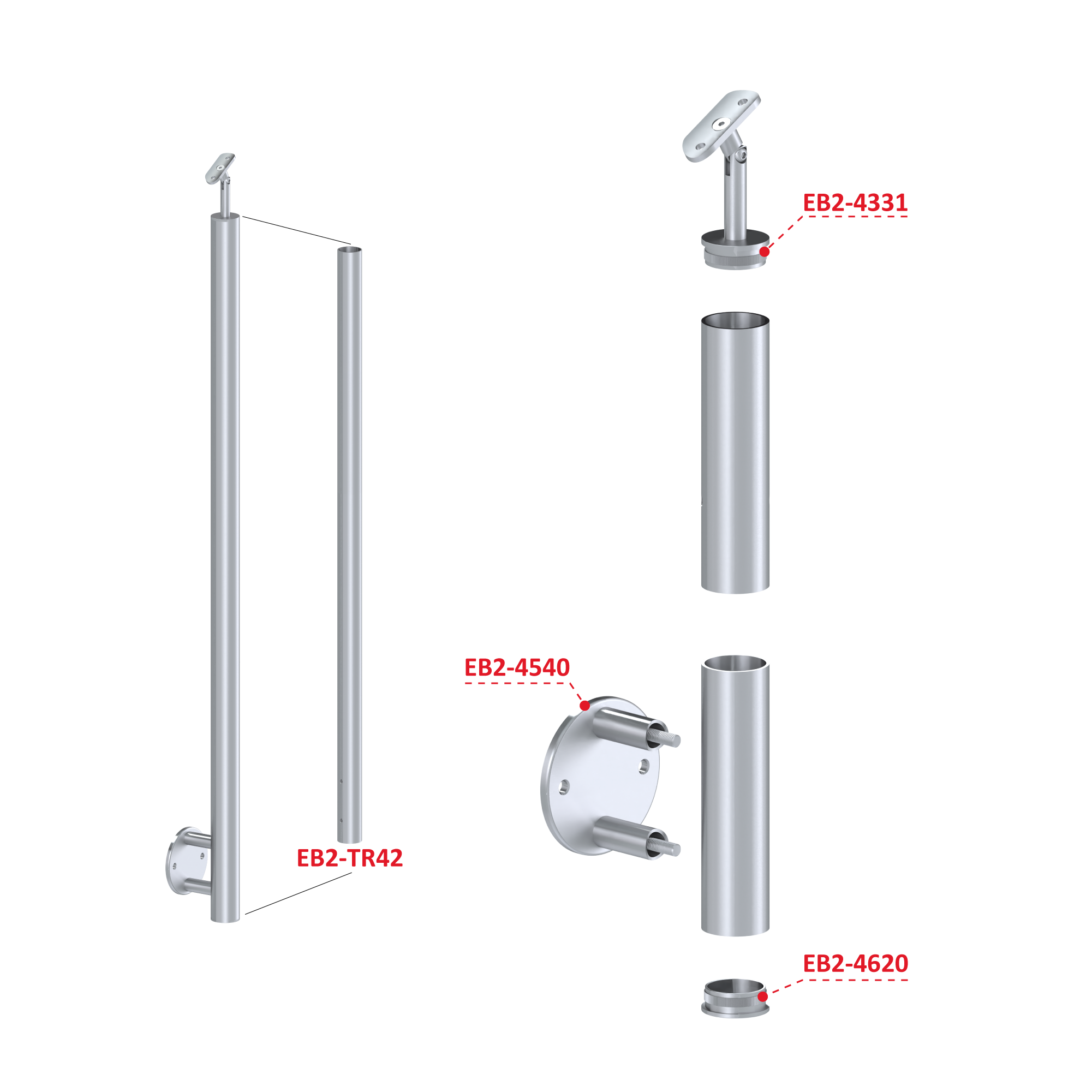 Nerezový stĺp, bočné kotvenie, bez výplne Rozmer A 1010