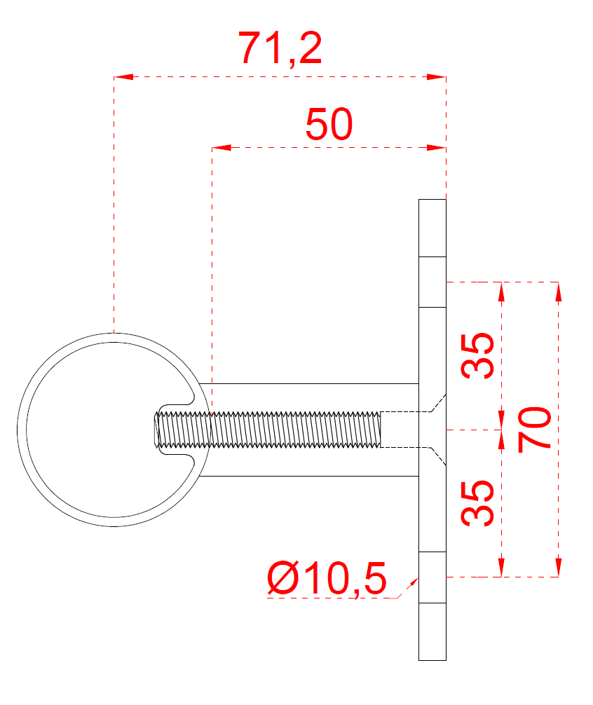 Nerezový stĺp, bočné kotvenie, bez výplne Rozmer A 1070
