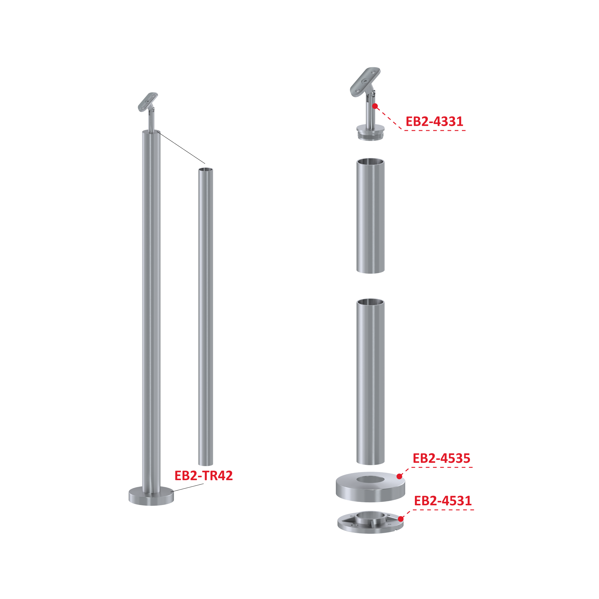 Nerezový stĺp, vrchné kotvenie, bez výplne Rozmer A 960
