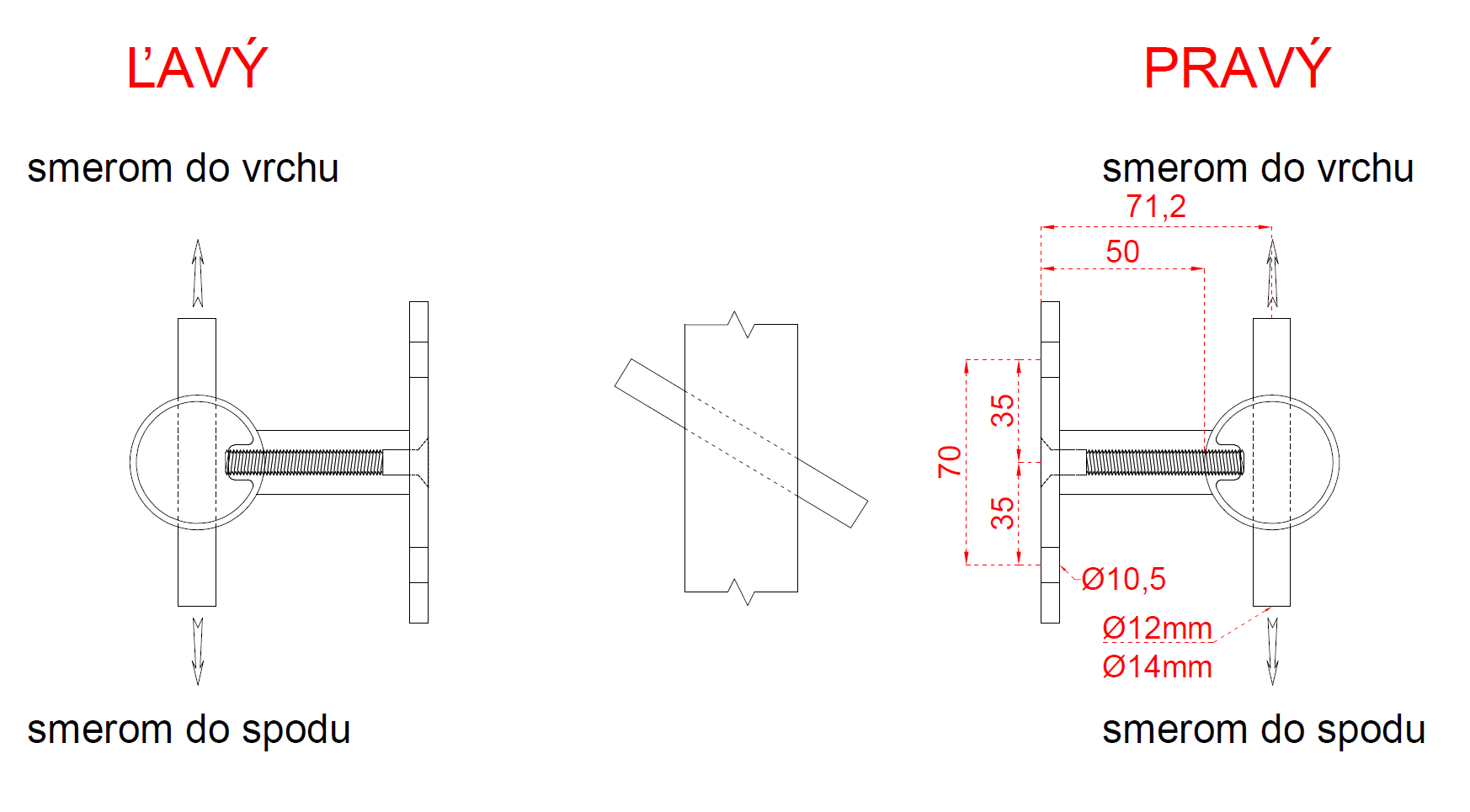 Nerezový stĺp, bočné kotvenie, 4-dierový priechodný Priemer výplne