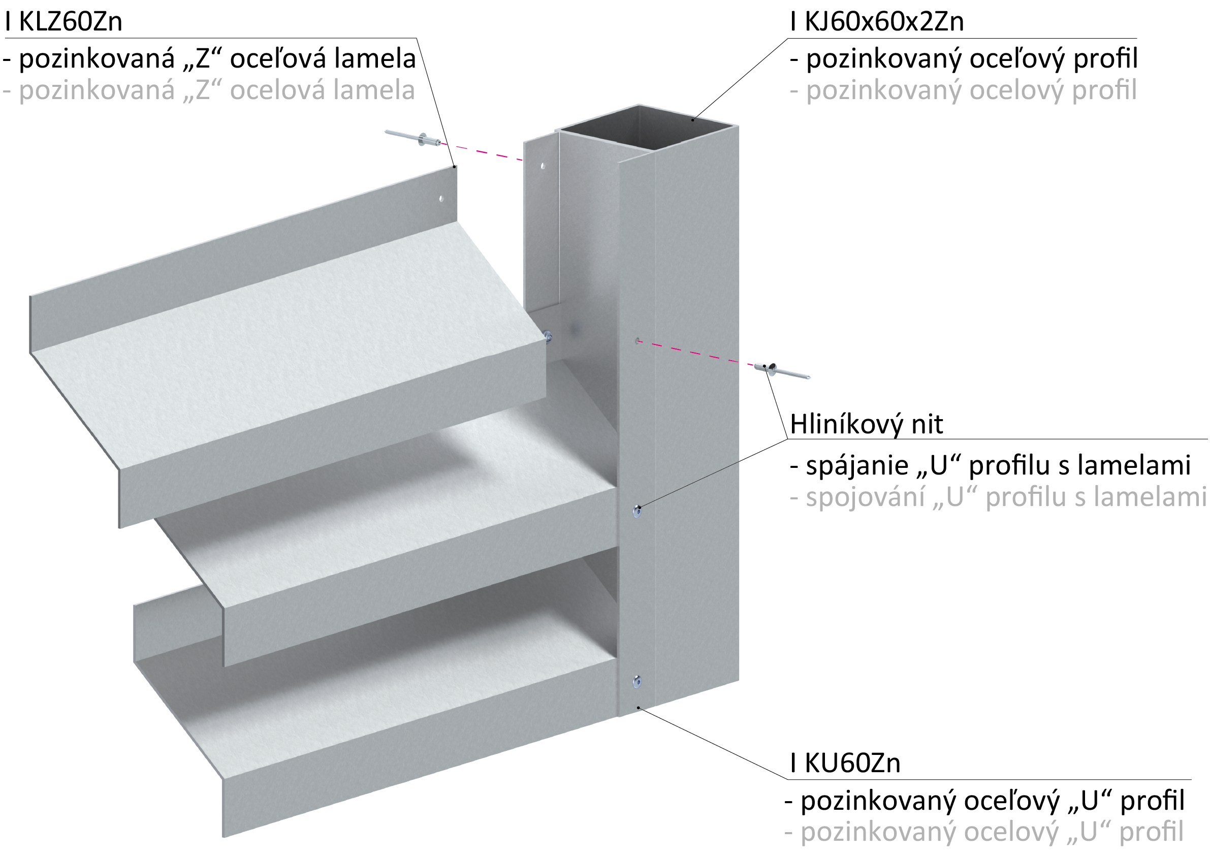 Z-profil lamela 27 x 46 x 27 x 1,5 x 2000 mm, pozink