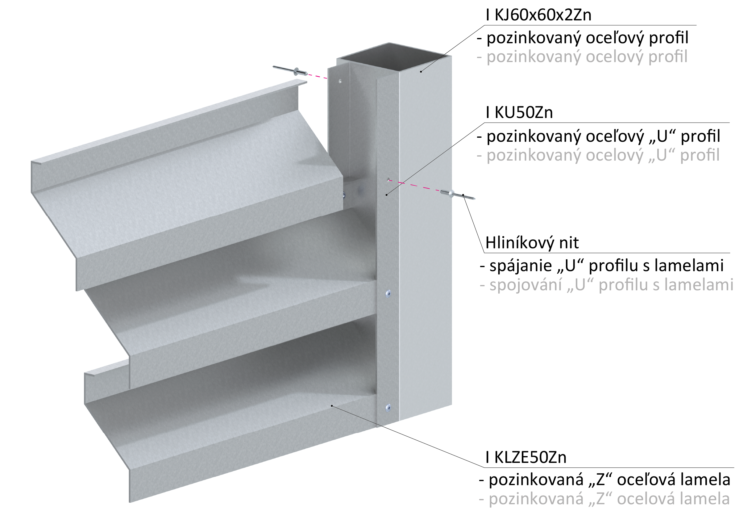 Z-profil lamela 23 x 60 x 25 x 1,5 x 3000 mm, pozink