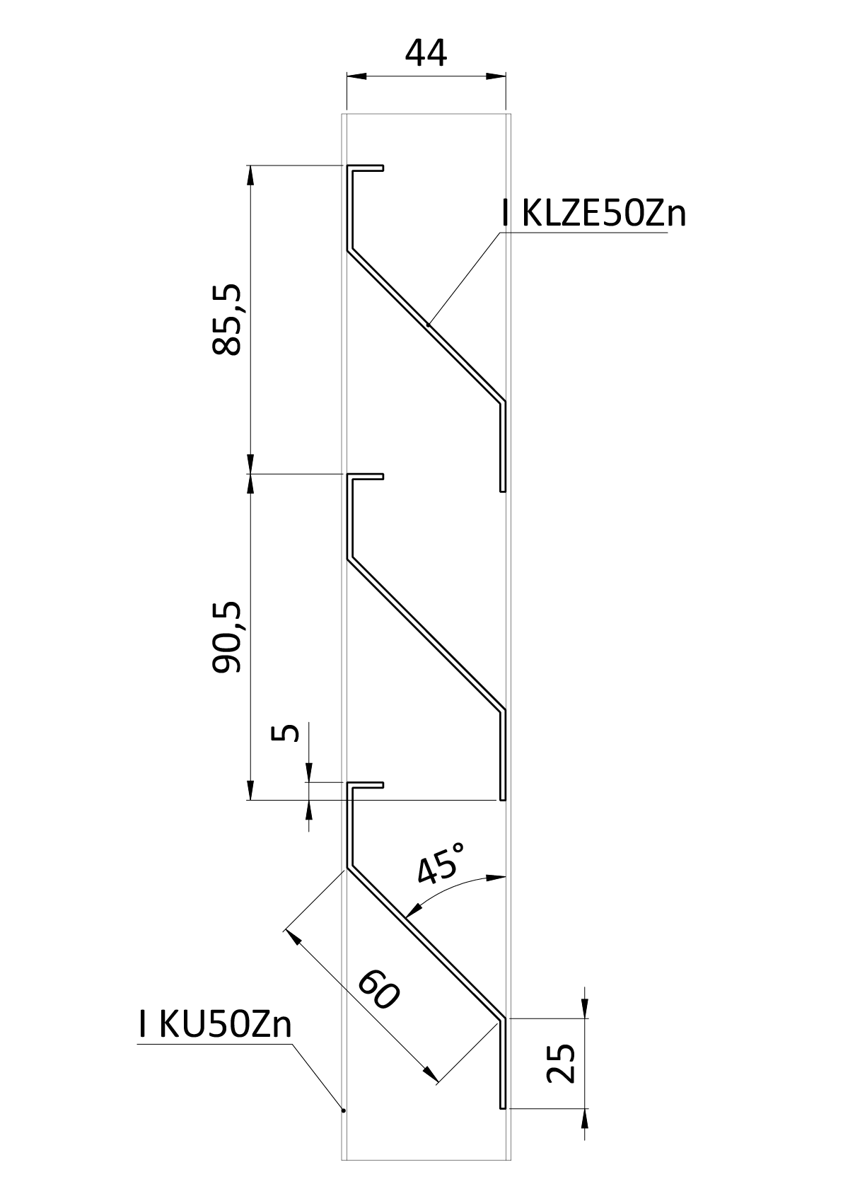 Z-profil lamela 23 x 60 x 25 x 1,5 x 4000 mm, pozink