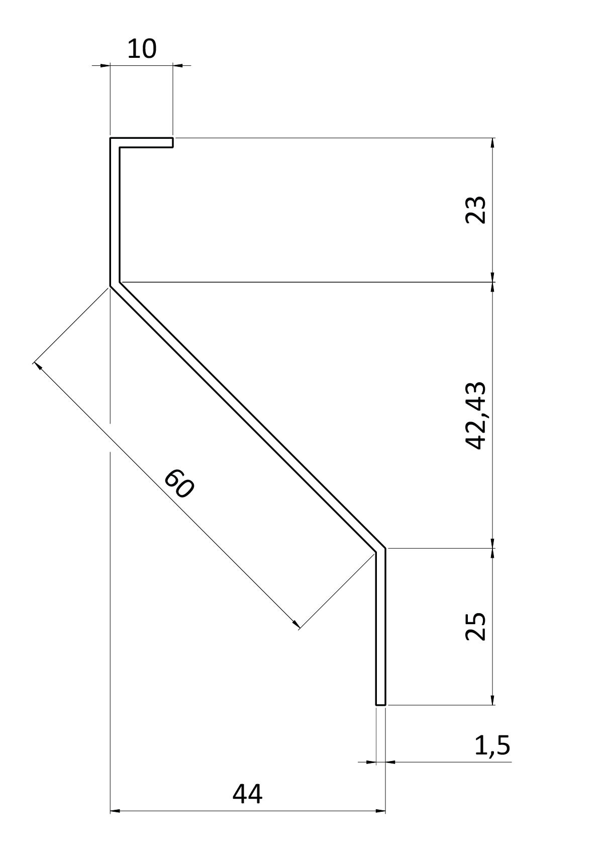 Z-profil lamela 23 x 60 x 25 x 1,5 x 4000 mm, pozink