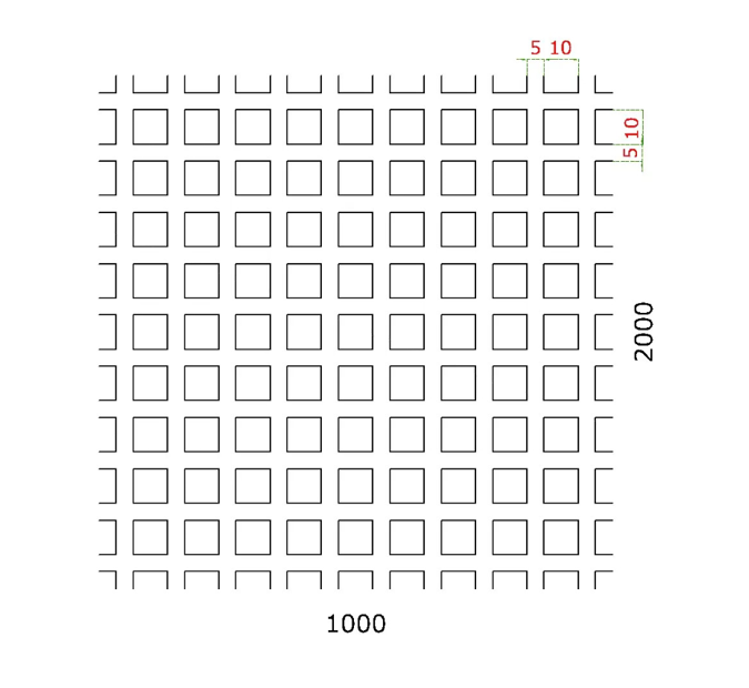 Dierovaný plech Zn t = 1 mm, otvor 10 x 10 mm, rozteč 15 mm
