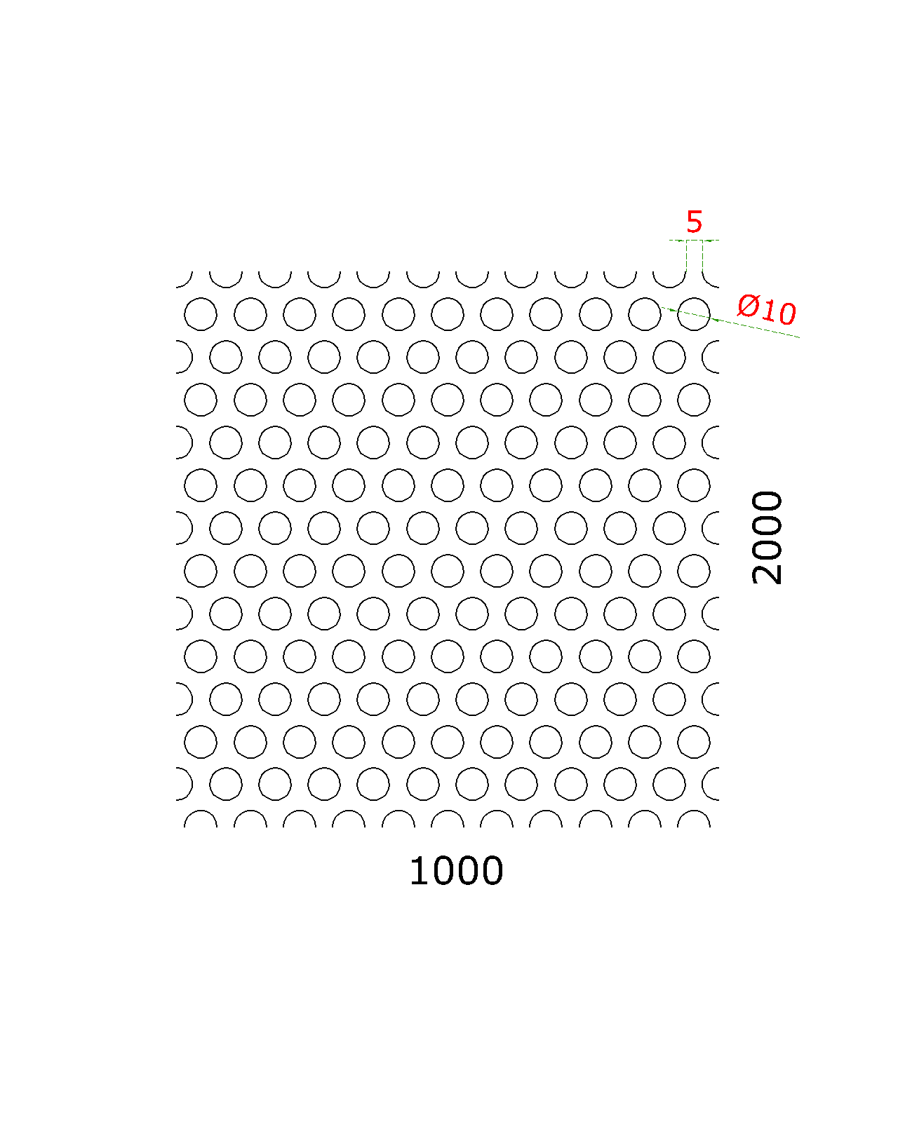 Dierovaný plech Fe t = 1 mm, otvor ø 10 mm, rozteč 15 mm