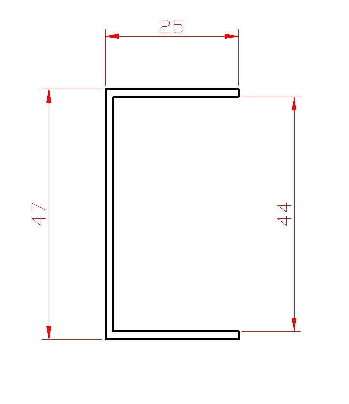 U-profil 25 x 47 x 25 x 1,5 x 2000 mm, pozinkovaný