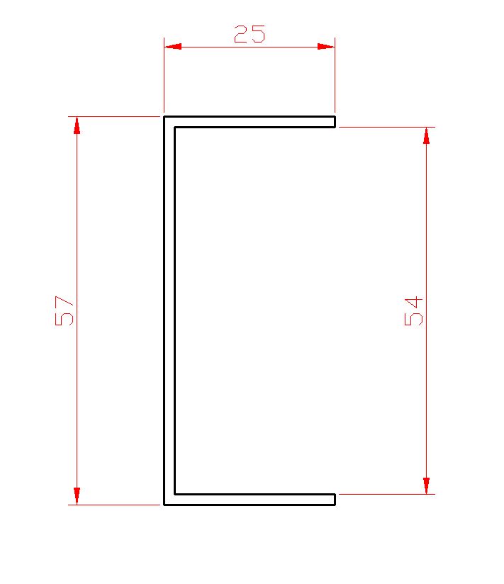 U-profil 25 x 57 x 25 x 1,5 x 2000 mm, pozinkovaný