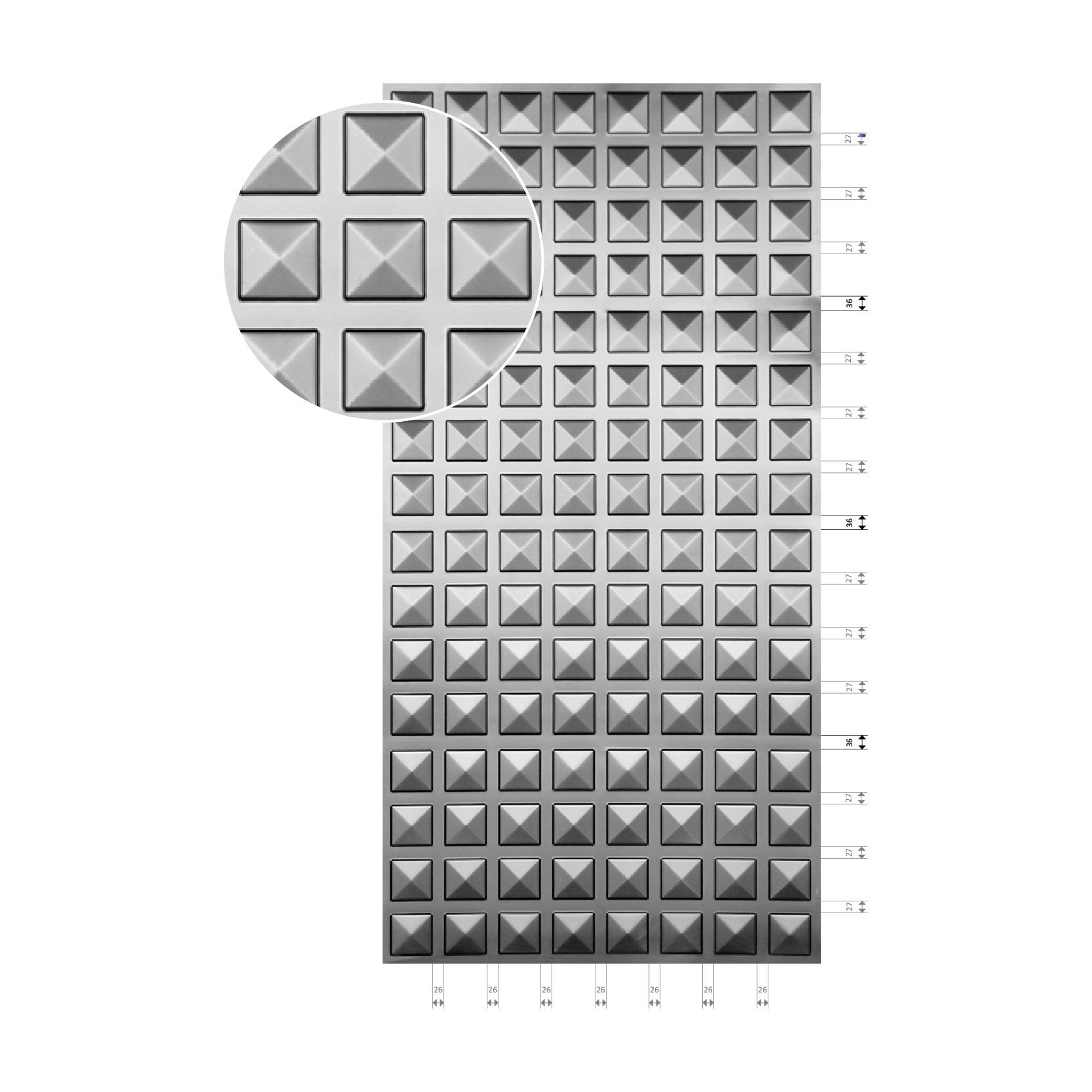 Plech pozinkovaný, 2000 x 1000 x 1,2 mm, 3D vzor štvorec