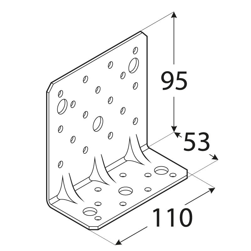 Uholník s prelisom 95 x 53 x 110 x 2,5 mm, pozink, ø 5/11 mm