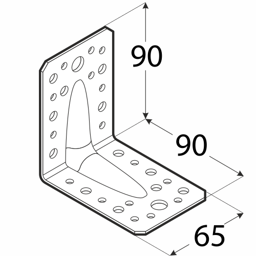 Uholník s prelisom 90 x 90 x 65 x 2 mm, pozink, ø 5/7/11 mm