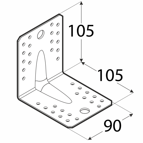 Uholník s prelisom 105 x 105 x 90 x 2 mm, pozink, ø 5/14 mm