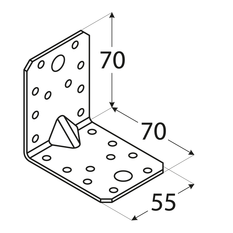 Uholník s prelisom 70 x 70 x 55 x 2 mm, pozink, ø 5/11 mm