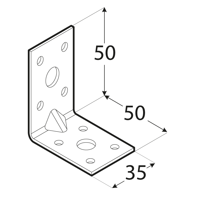 Uholník s prelisom 50 x 50 x 35 x 2 mm, pozink, ø 5/11 mm