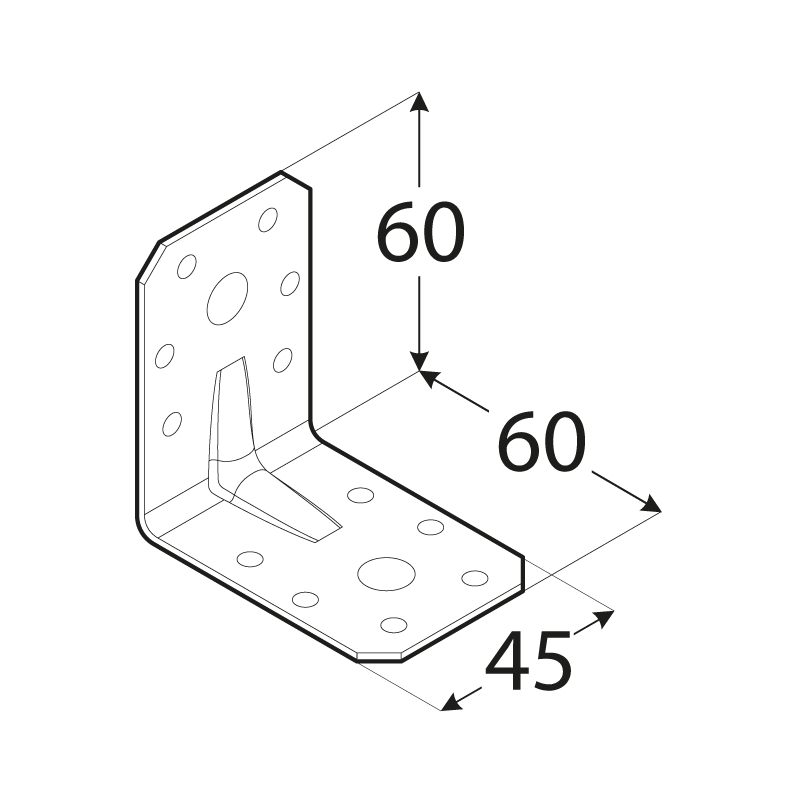 Uholník s prelisom 60 x 60 x 45 x 2 mm, pozink, ø 5/11 mm