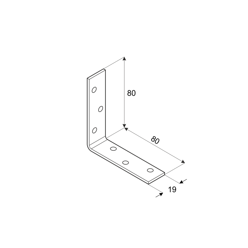 Uholník 80 x 80 x 19 x 2 mm, pozink, otvory ø 4,5 mm