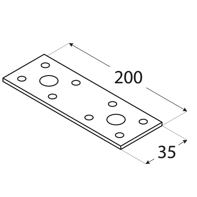 Plochá spojka 200 x 35 x 2,5 mm, pozink, diery ø 5/11 mm