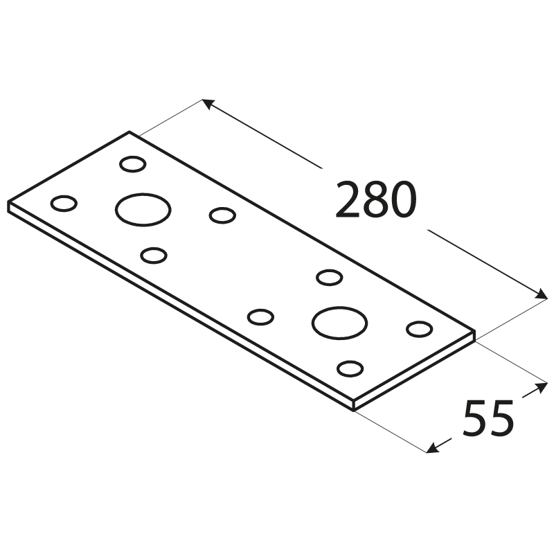 Plochá spojka 280 x 55 x 2,5 mm, pozink, diery ø 5/11 mm