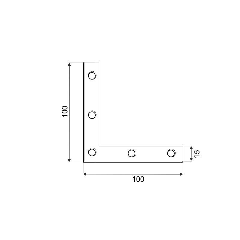 Rohovník 100 x 100 x 15 x 2 mm, pozink, otvory ø 4,5 mm