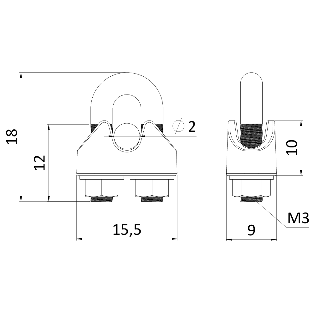 Lanová svorka, o = 2 mm, Art.8248, DIN 741, A4/AISI 316