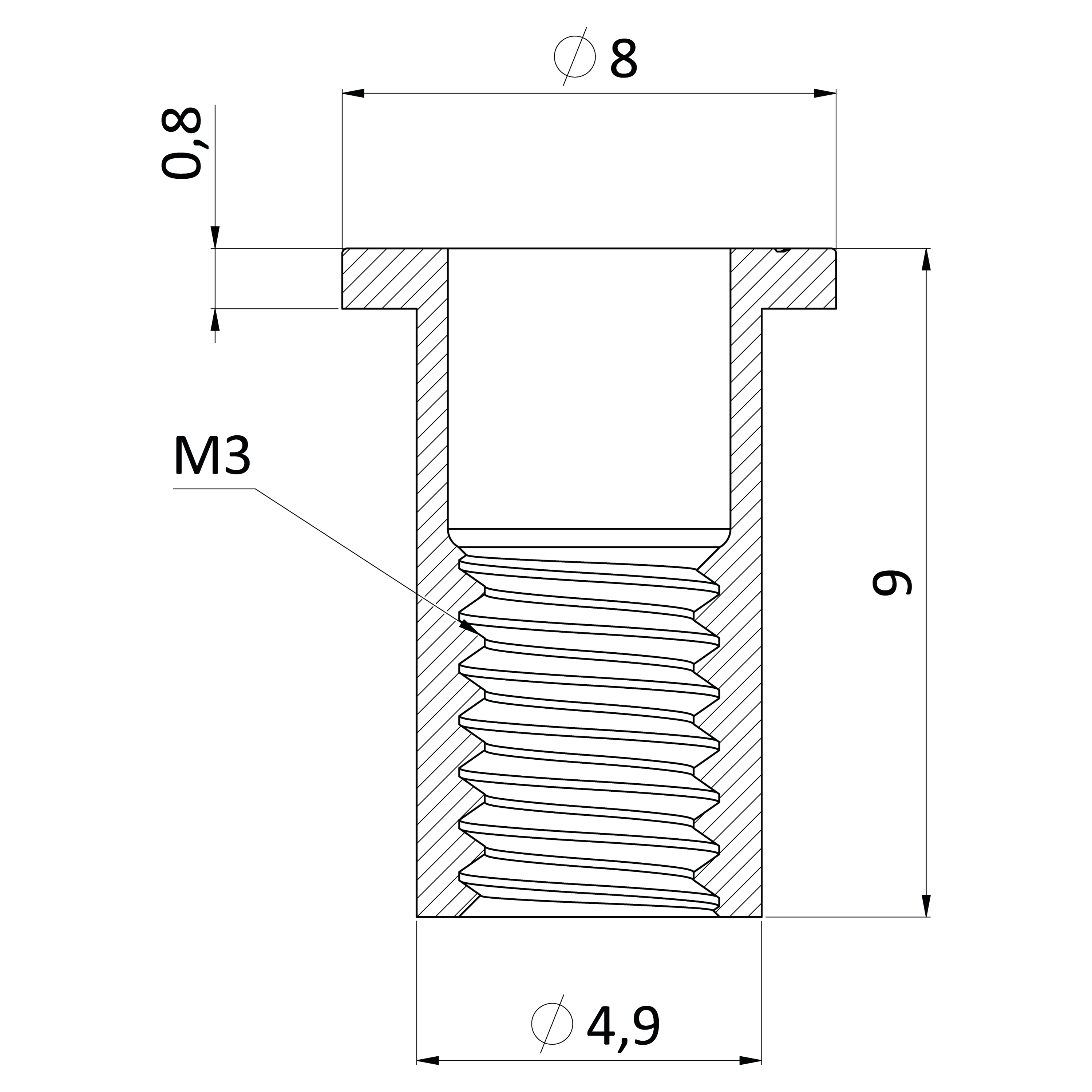 Nitovacia matica M3, plochá hlava, VZ, L = 9 mm