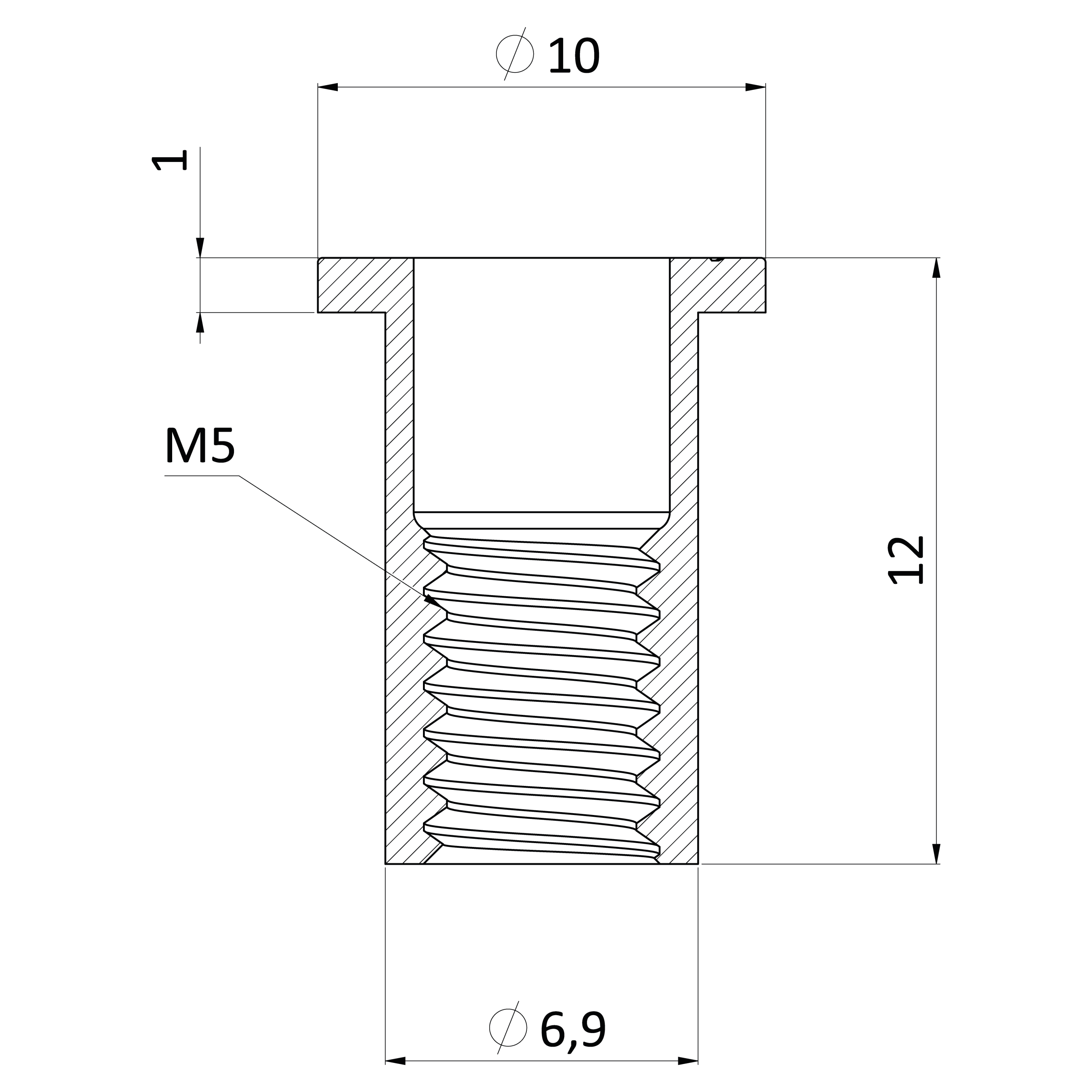 Nitovacia matica M5, plochá hlava, VZ, L = 13 mm