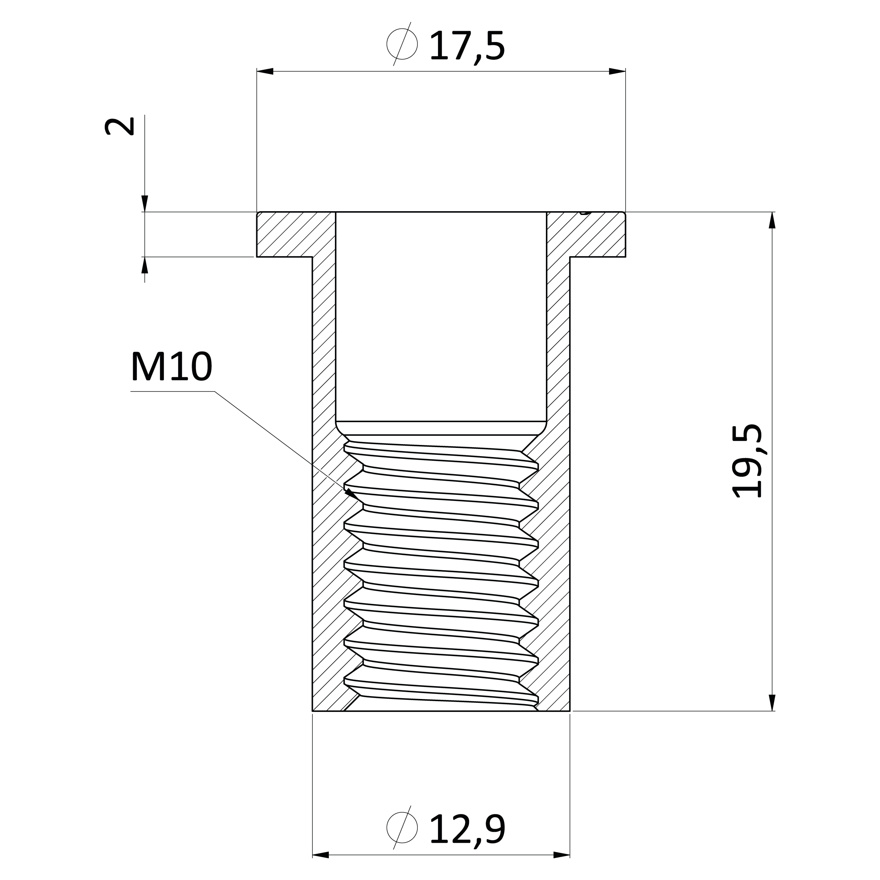 Nitovacia matica M10, plochá hlava, VZ, L = 21,5 mm