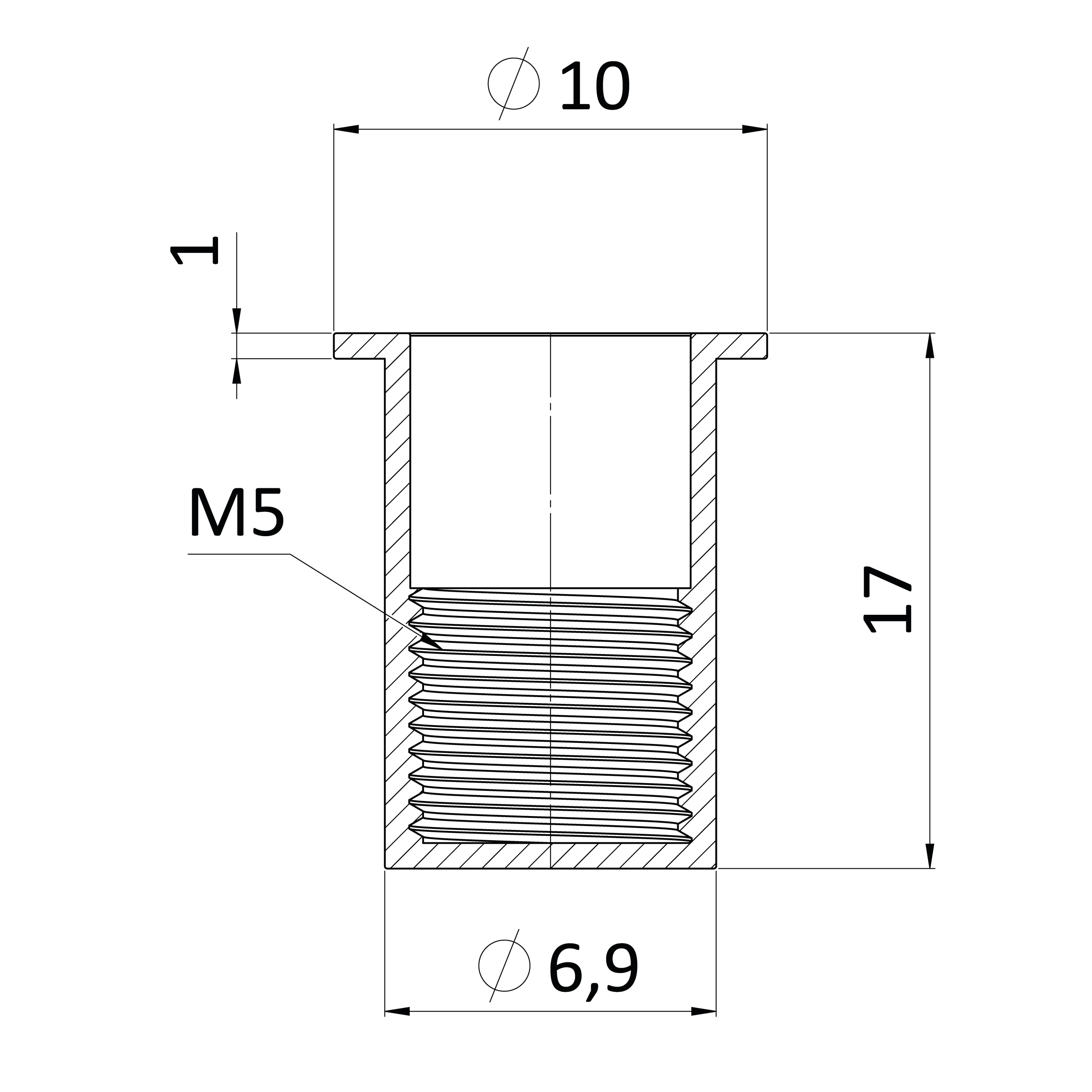 Nitovacia matica M5 plochá hlava, uzavretá, L = 17 mm