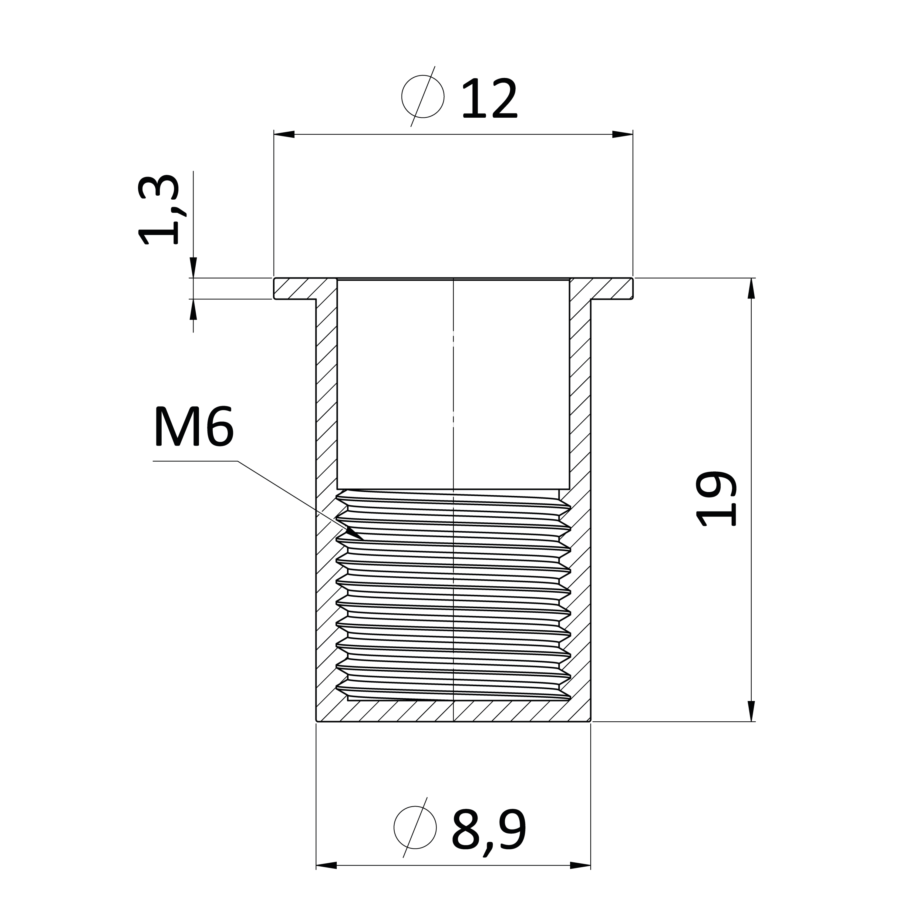 Nitovacia matica M6 plochá hlava, uzavretá, L = 19,2 mm