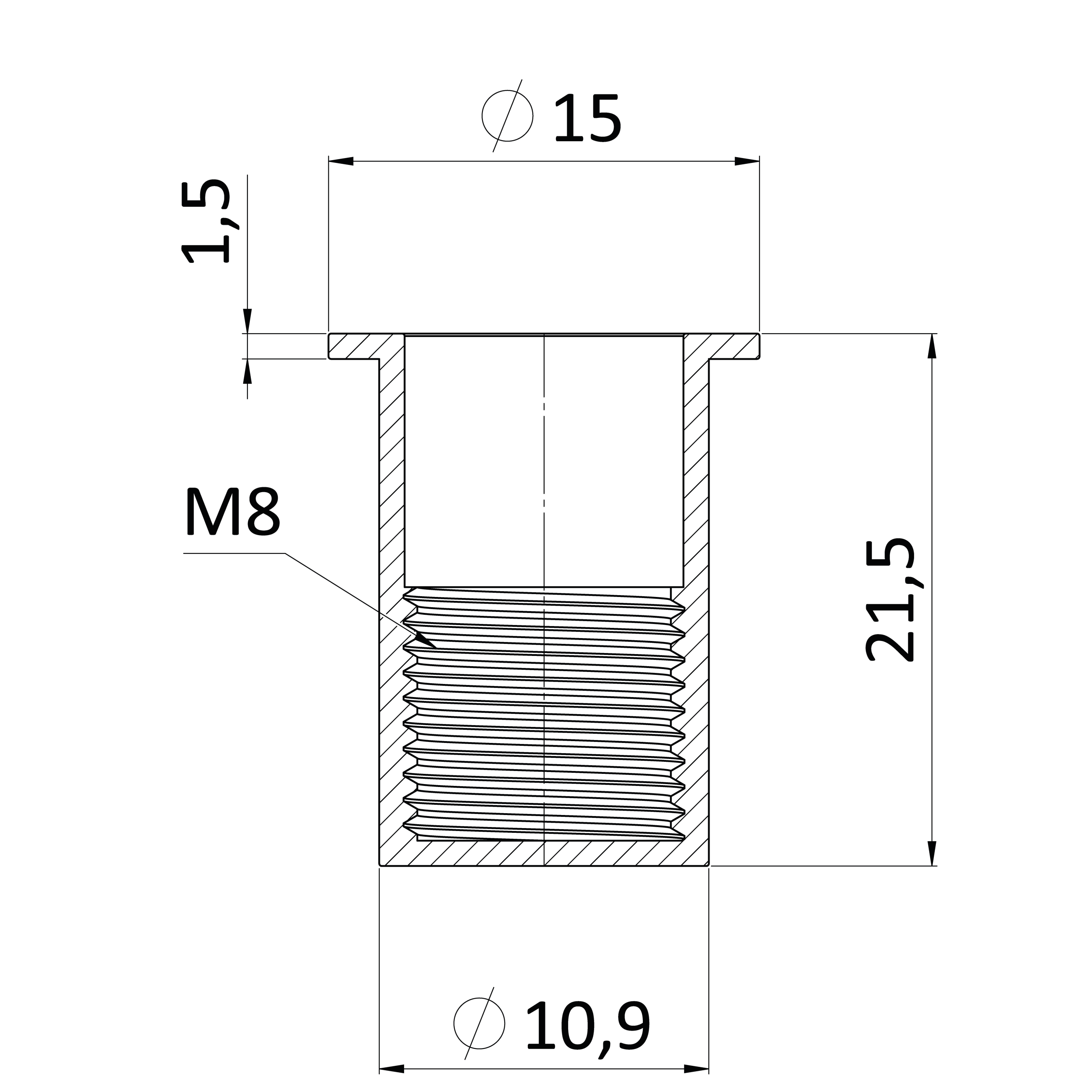Nitovacia matica M8 plochá hlava, uzavretá, L = 21,5 mm