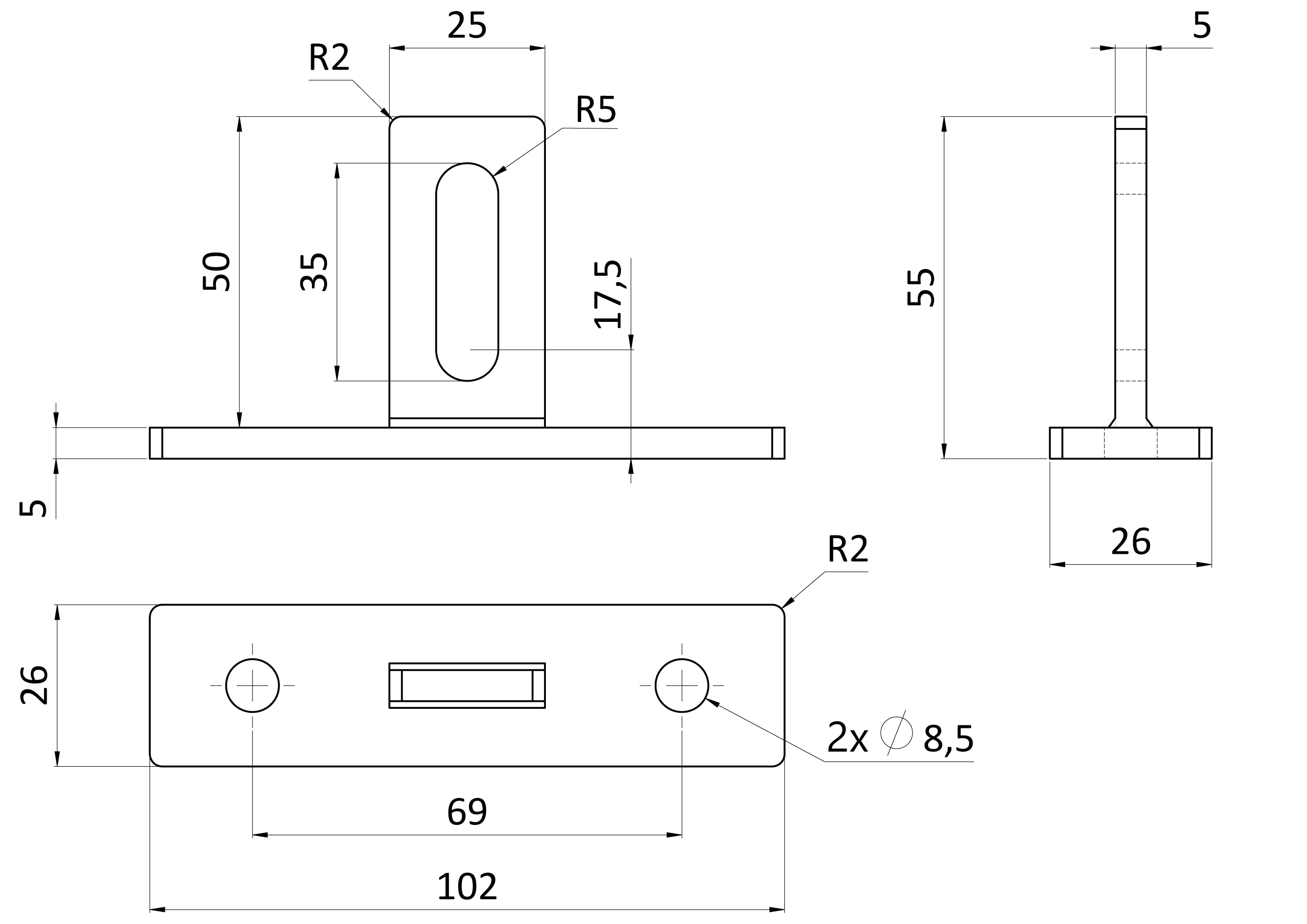 Úchyt ozdobný 100 x 25/5 mm