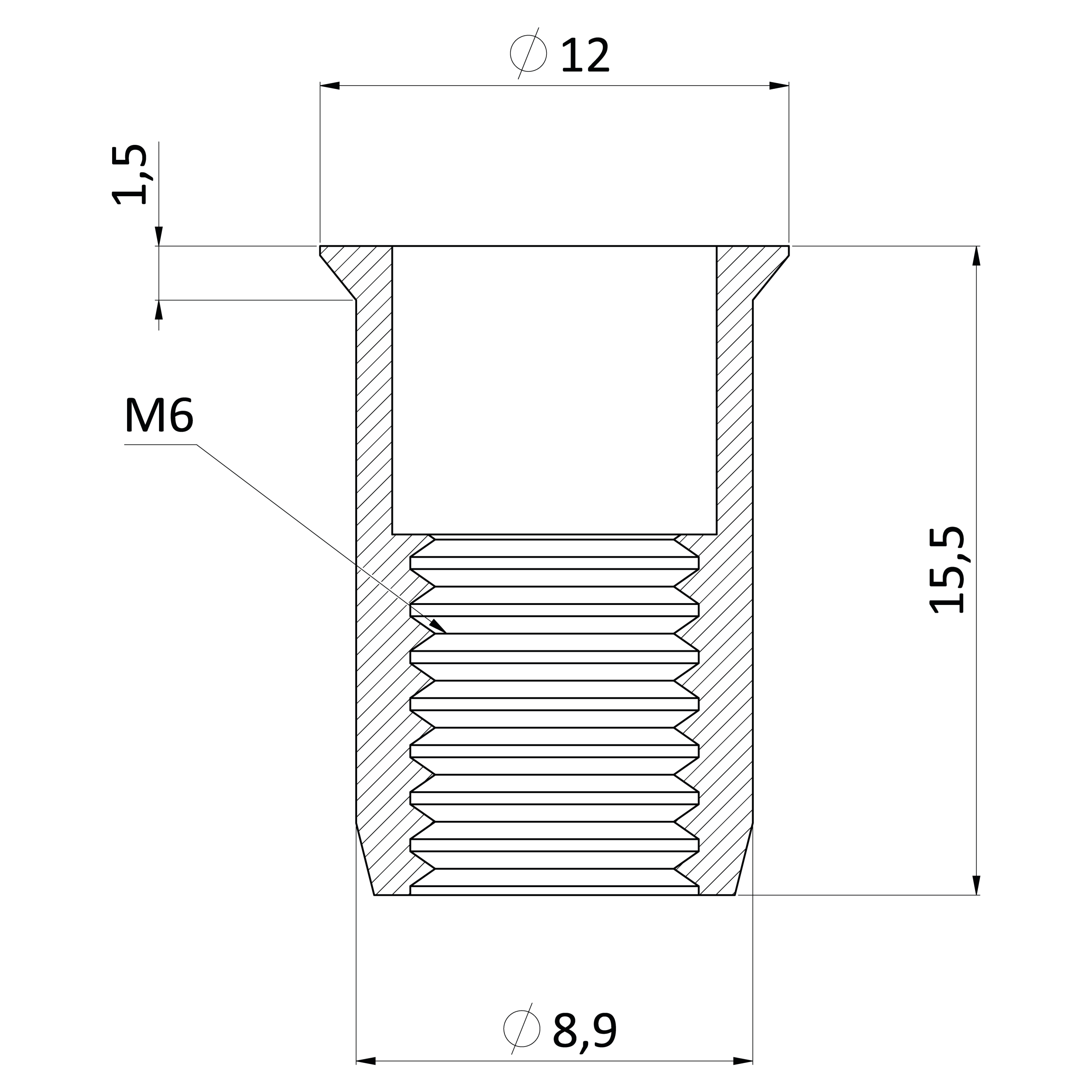 Nitovacia matica M6, zápustná, ryhovaný driek, biely pozink