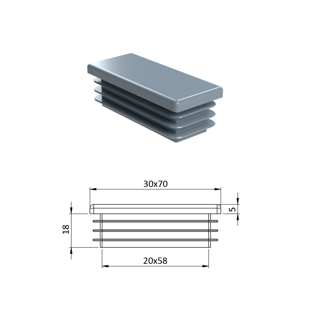 Krytka plastová 30 x 70 mm